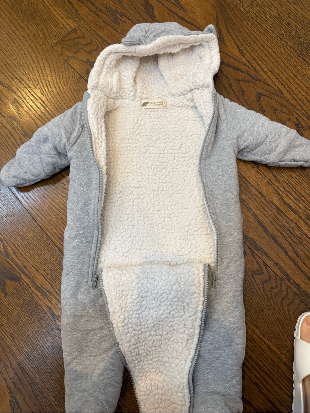 Baby Sherpa-Lined Grey Hooded One-Piece Snowsuit